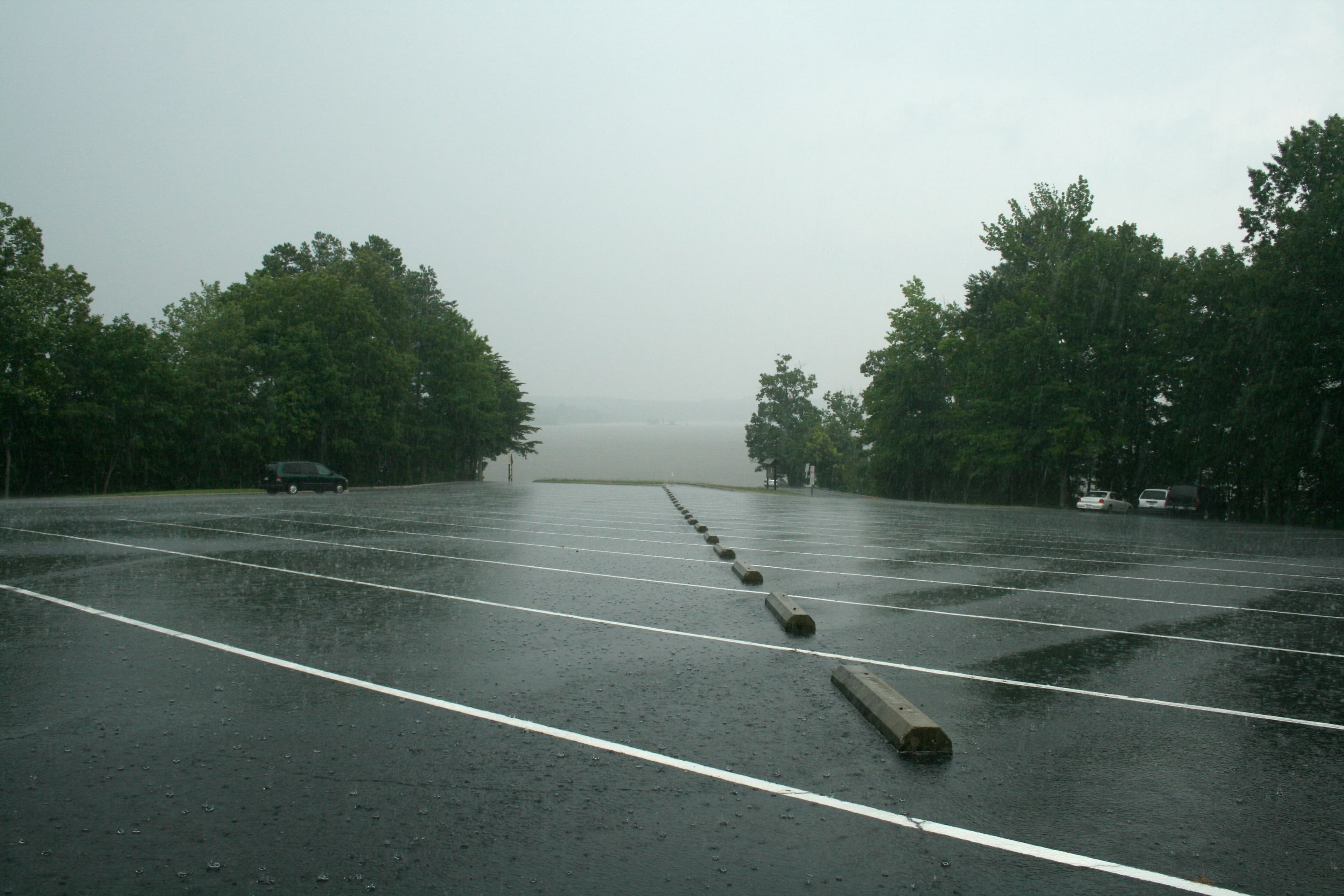 ParkLine Commercial freshly striped parking lot in the Puget Sound rain